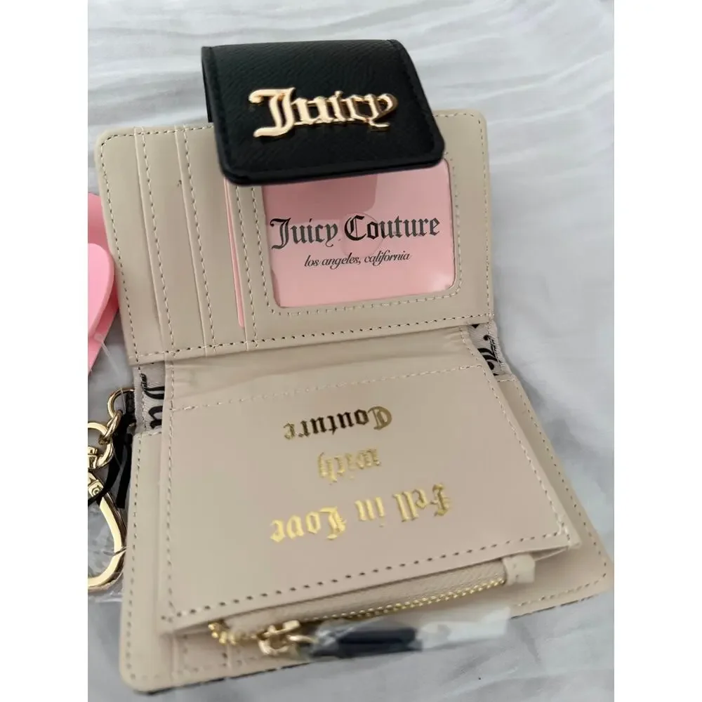 NWT Juicy Couture Gothic Monogram Multi Patch Bifold Wallet Keychain Heart Clip